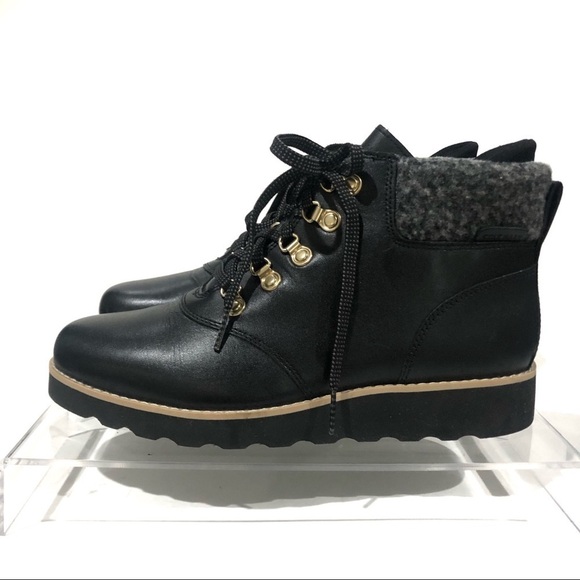 Cole Haan Nantucket Rugged Waterproof Hiker Black Wool Leather Boots Sz 7.5 - Picture 4 of 9